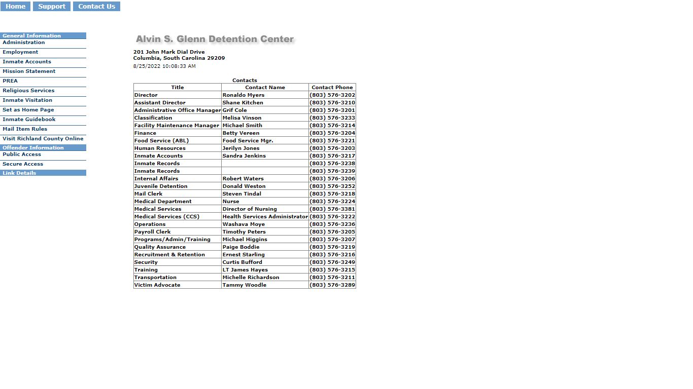 Detention Center Info